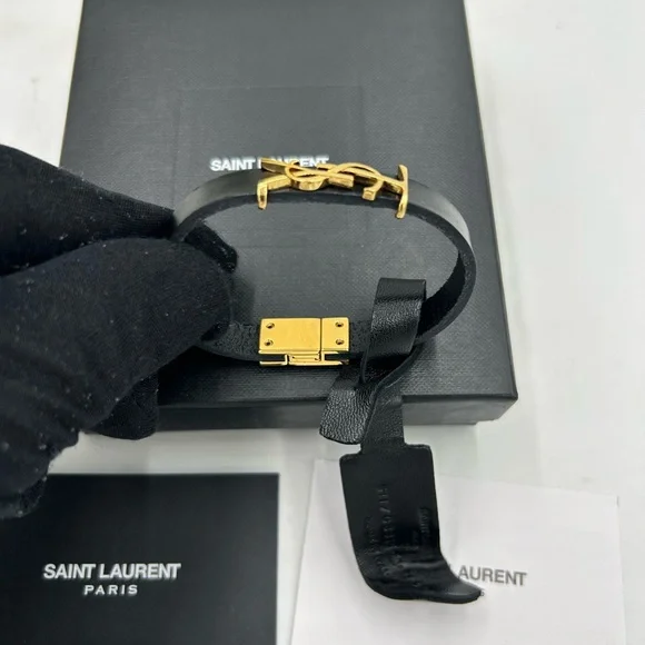 Women's Saint Laurent OPYUM YSL leather bracelet made in Italy - Picture 6 of 11